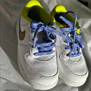 Nike White Sneakers with Blue and Yellow Highlights